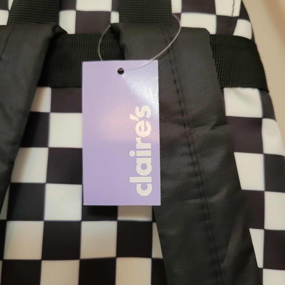 Claire's Black and White Checkered Backpack - Picture 4 of 5